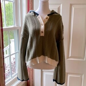 Poem & Thread Hooded Pullover Sweater Long Sleeve Green Size L
